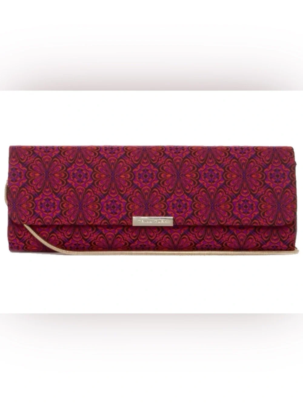 Trina Turk NWT Lush Floral Jacquard Berry Clutch Detachable Chain